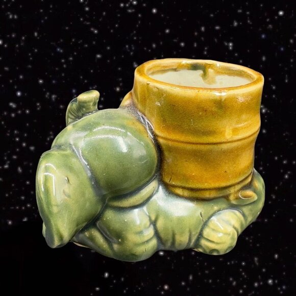 Majolica Ceramic Planter Vase With Figural Elephant Animal Vintage 5”W 3”T - Picture 3 of 12
